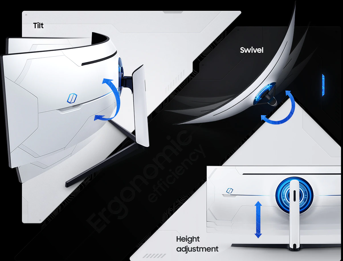 Ergonomie simplifiée Trouvez votre configuration gagnante. Pivotez, inclinez et ajuster la hauteur pour être paré à la victoire. Entièrement compatible aux normes VESA, l’écran est entièrement ajustable. Les ports sont faciles d’accès pour y connecter vos appareils.